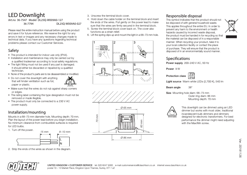 Página 1 del manual Manual de usuario Cotech DL25Q-W009A0-127