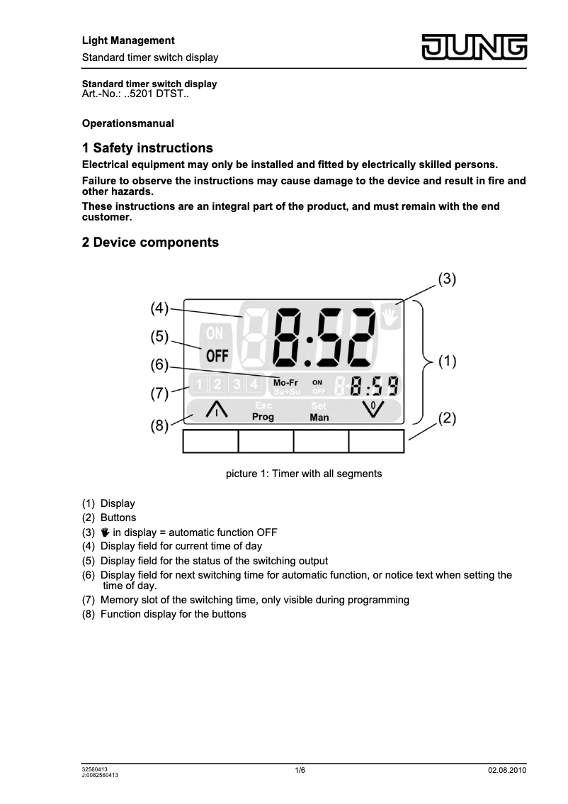 Page n°1 - Manuel utilisateur JUNG ME5201DTST