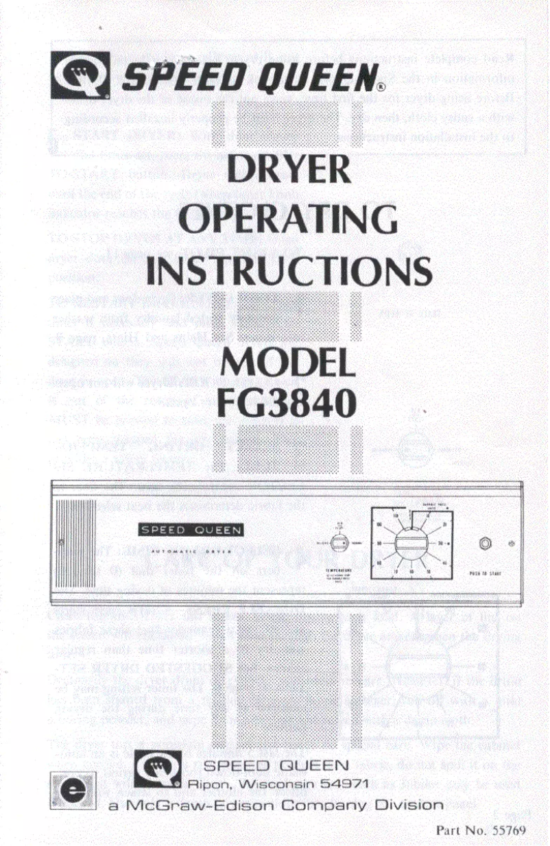 Page 1 de la notice Manuel utilisateur Speed Queen FG3840
