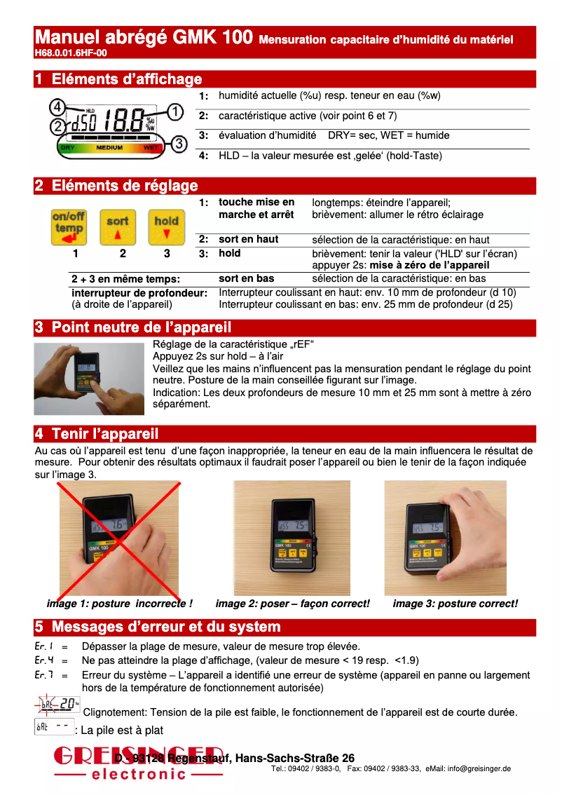 Page n°1 - Manuel utilisateur Greisinger GMK 100