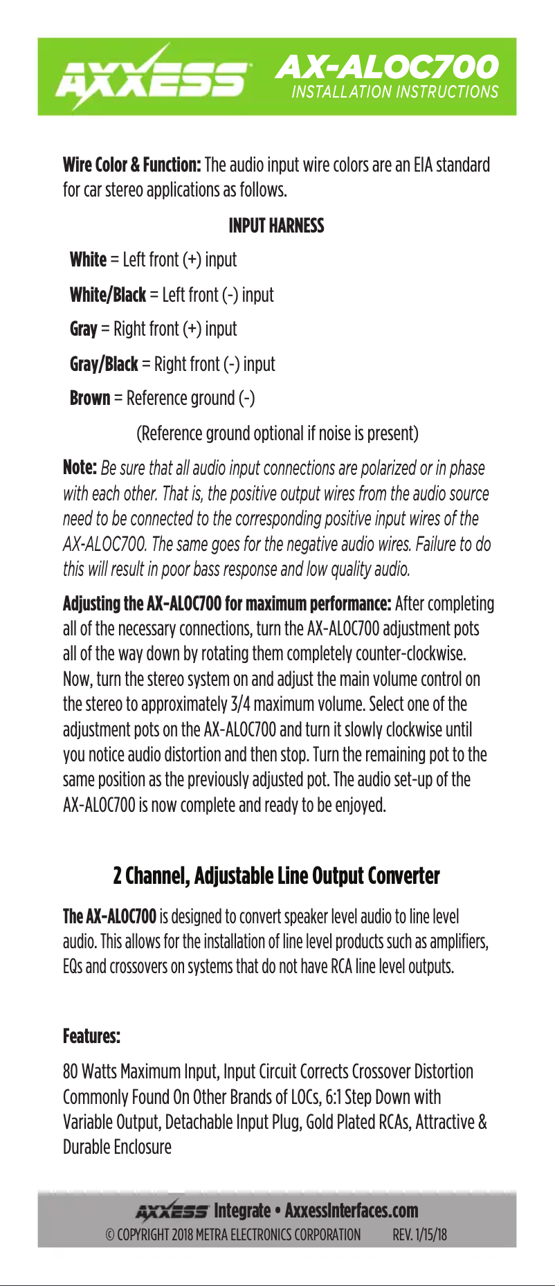 Page 1 of the manual User Manual AXESS AX-ALOC700