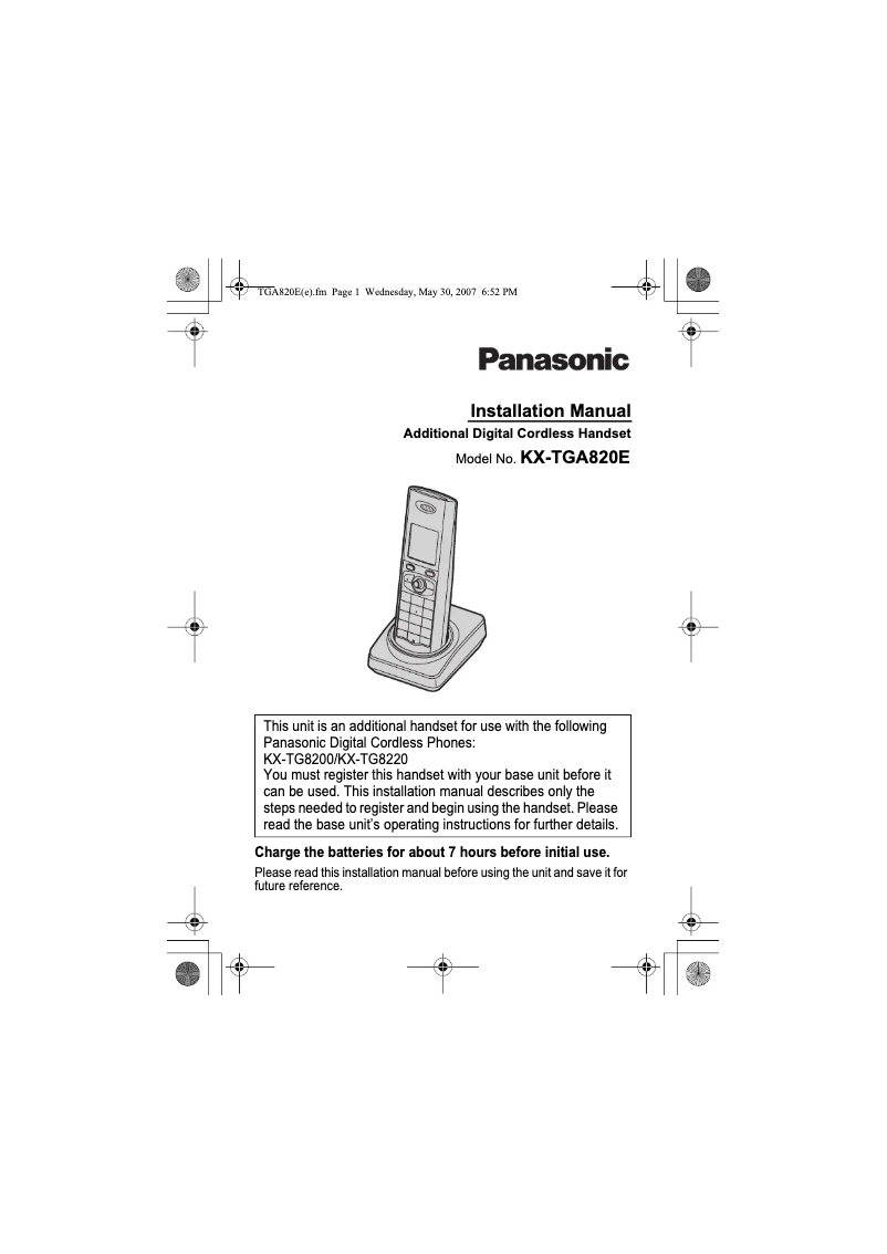Page n°1 - Manuel utilisateur Panasonic KX-TGA820E