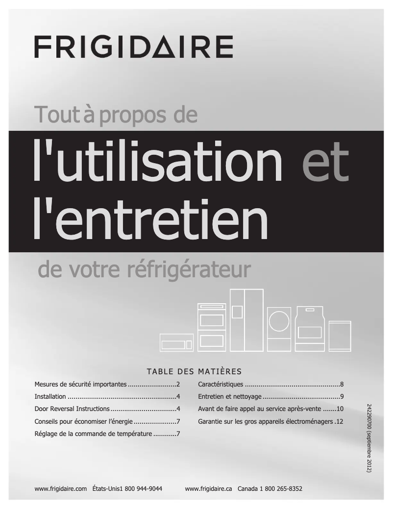 Page n°1 - Manuel utilisateur Frigidaire FFPT10F3NB