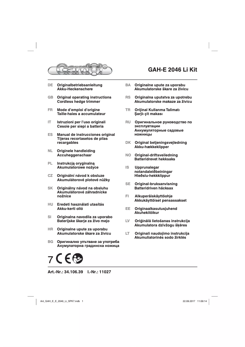 Imagen de la primera página del manual del dispositivo GAH-E 2046 Li Kit
