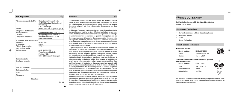 Page 1 de la notice Manuel utilisateur GlobalTronics GT-ITL-LED