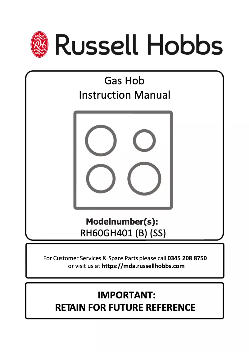 Page 1 de la notice Manuel utilisateur Russell Hobbs RH60GH401B