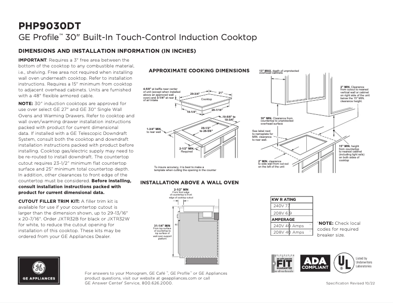 Página 1 del manual Ficha técnica GE Profile PHP9030DTBB