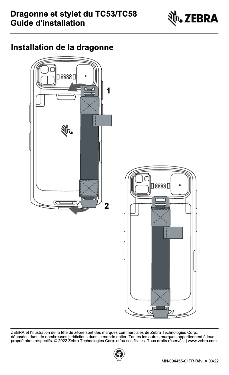 Page n°1 - Guide d'installation Zebra TC58