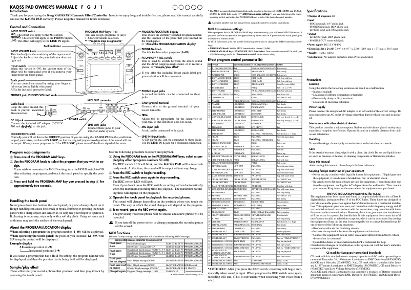 Page 1 of the manual User Manual Korg Kaoss PAD