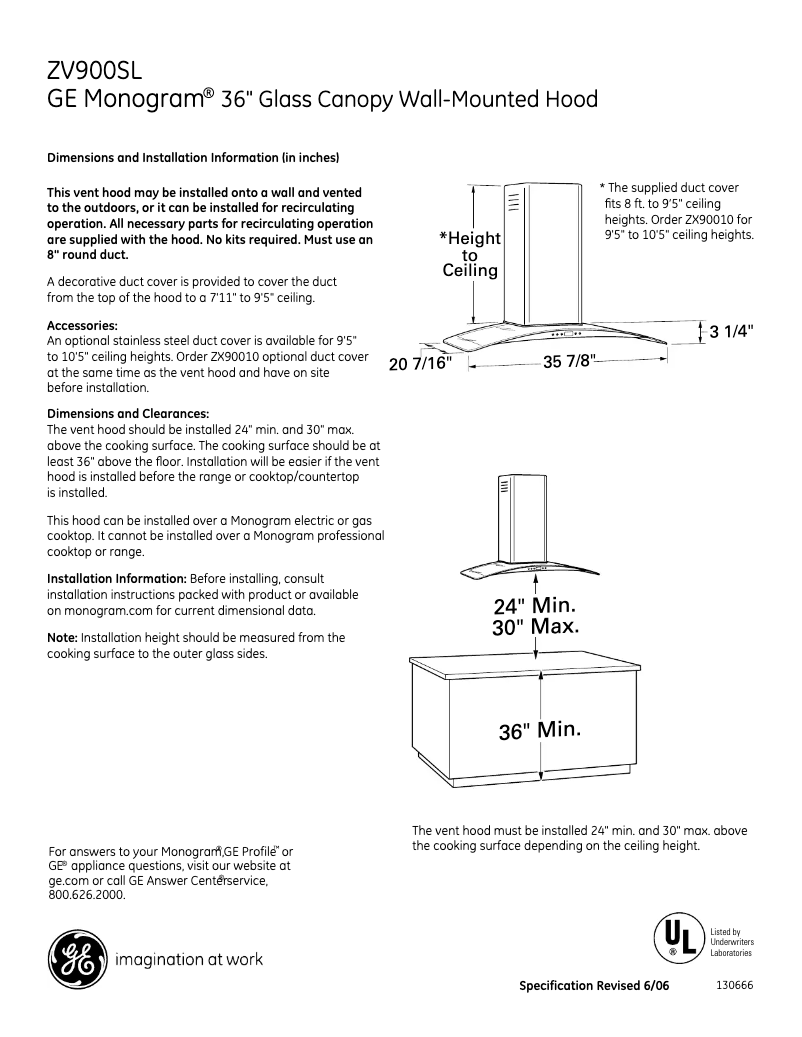 Page n°1 - Fiche technique Monogram ZV900SLSS