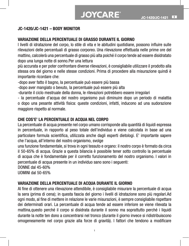 Page 1 de la notice Manuel utilisateur Joycare JC-1420