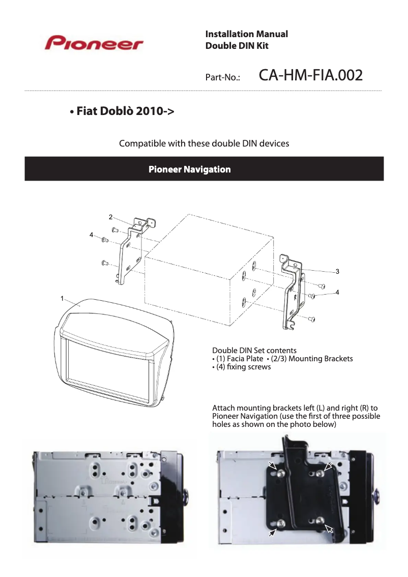 Page n°1 - Manuel utilisateur Pioneer CA-HM-FIA.002