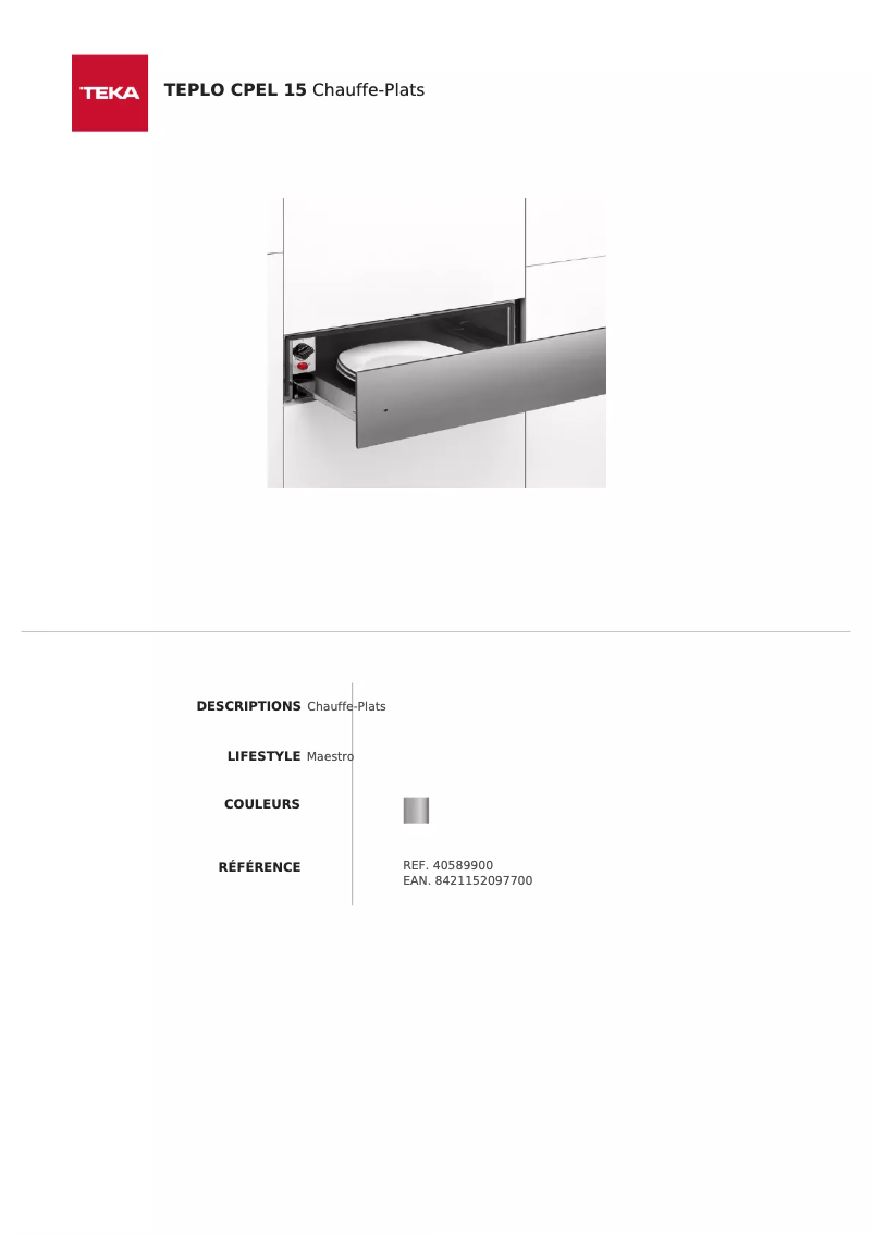 Page n°1 - Fiche technique Teka TEPLO CPEL 15