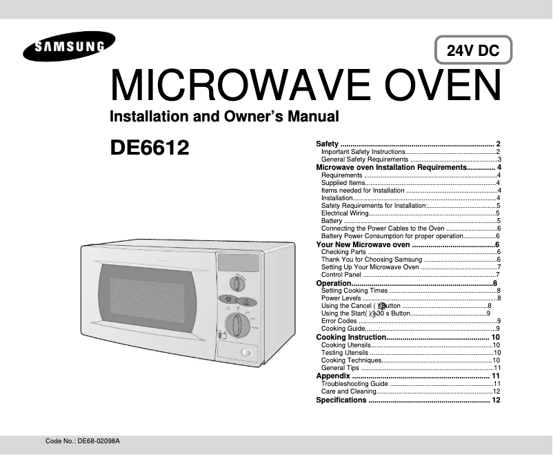 Page n°1 - Manuel utilisateur Samsung DE6612