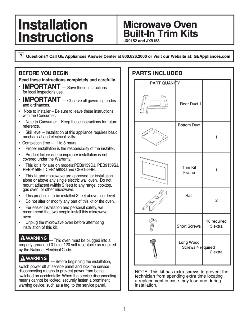 Page 1 de la notice Guide d'installation GE Profile PEB9159SJSS
