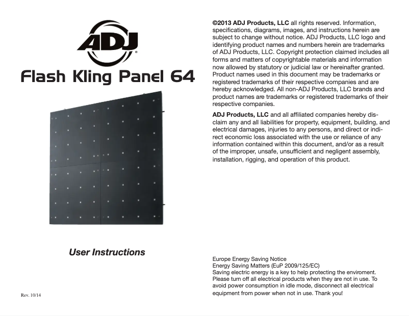 Page n°1 - Manuel utilisateur American DJ Flash Kling Panel 64