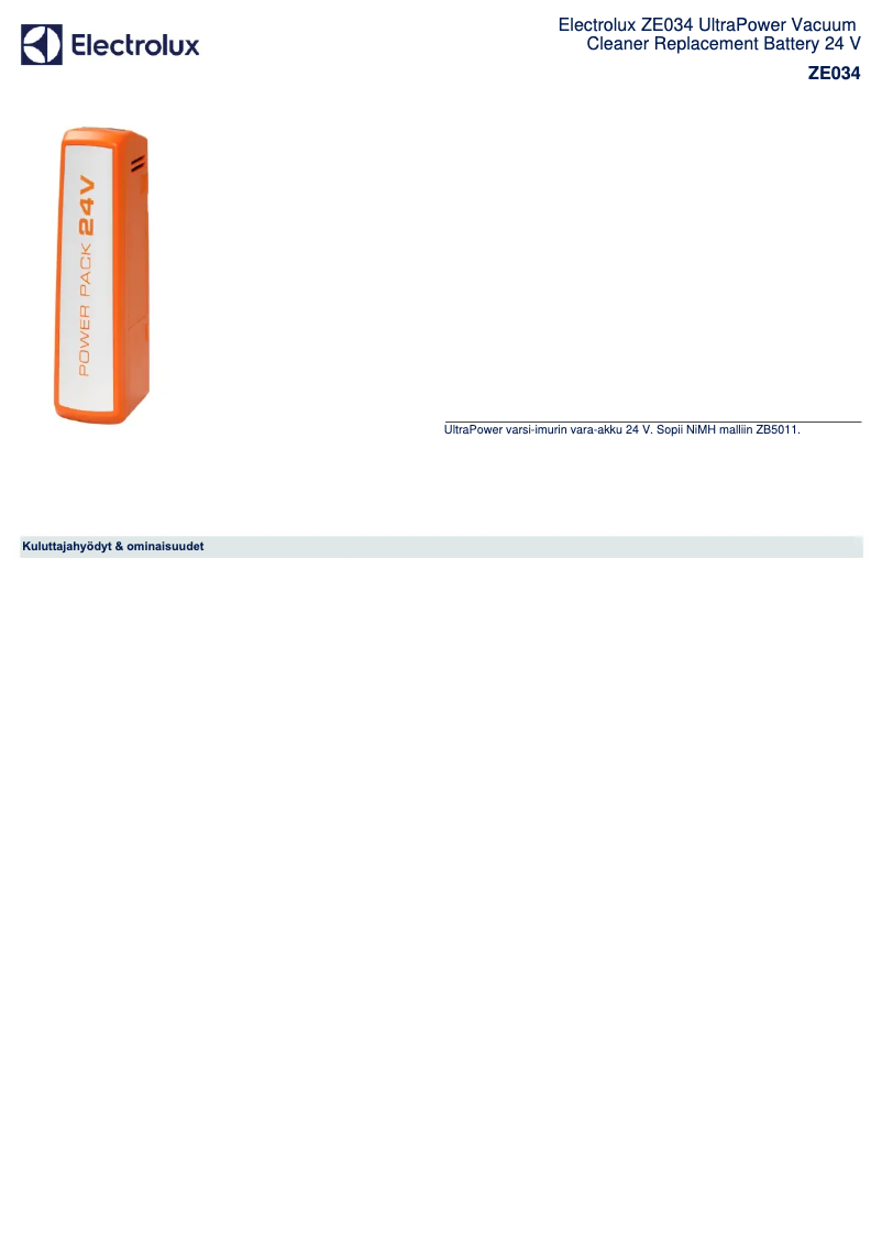 Page 1 de la notice Brochure Electrolux ZE034