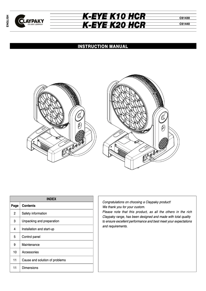 Page n°1 - Manuel utilisateur Claypaky K-Eye K20 HCR