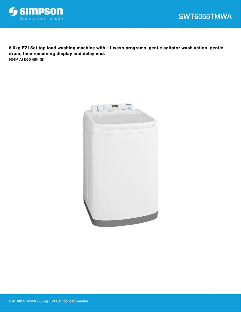 Page 1 de la notice Fiche technique Simpson SWT6055TMWA