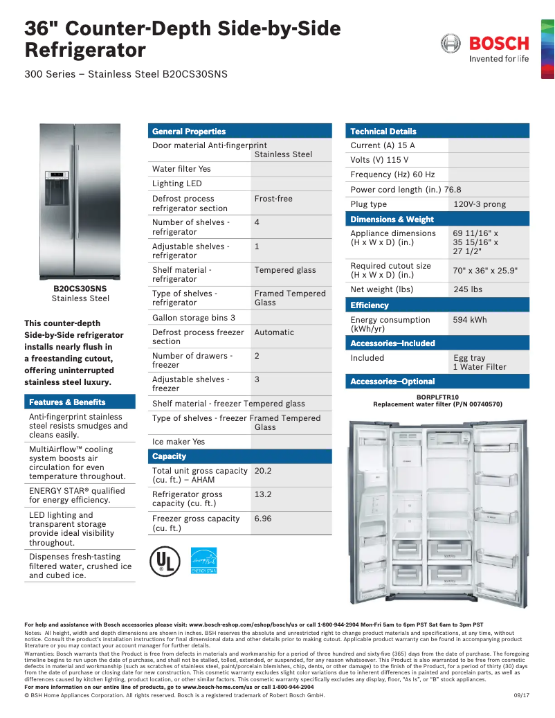 Página 1 del manual Ficha técnica Bosch B20CS30SNS
