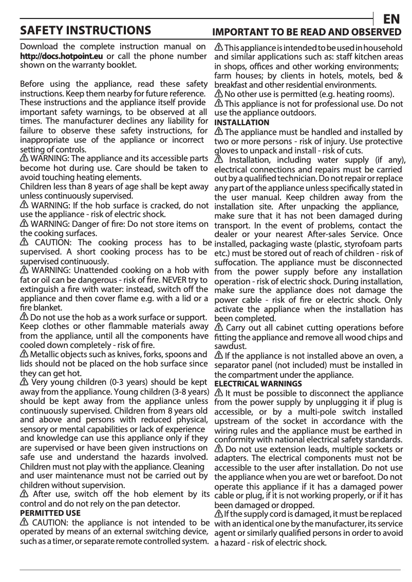 Page 1 de la notice Mode d'emploi Hotpoint TB 2160B NE