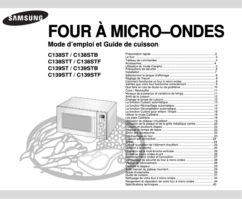 Page n°1 - Manuel utilisateur Samsung C138ST