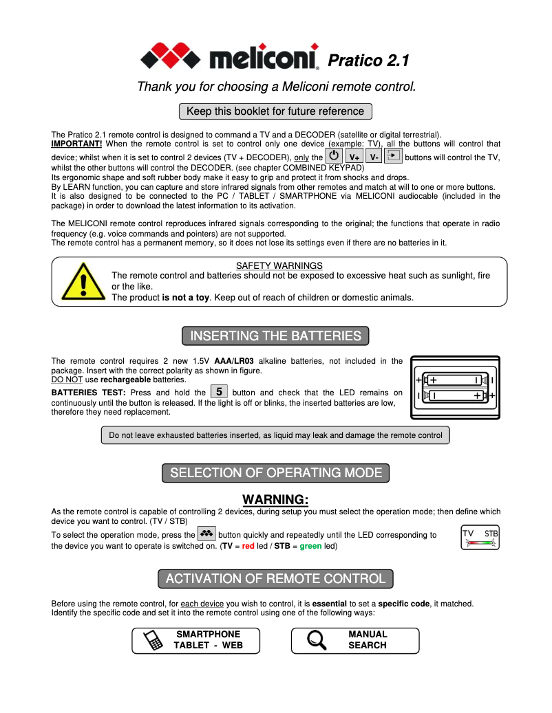 Image de la première page du manuel de l'appareil Pratico 2.1