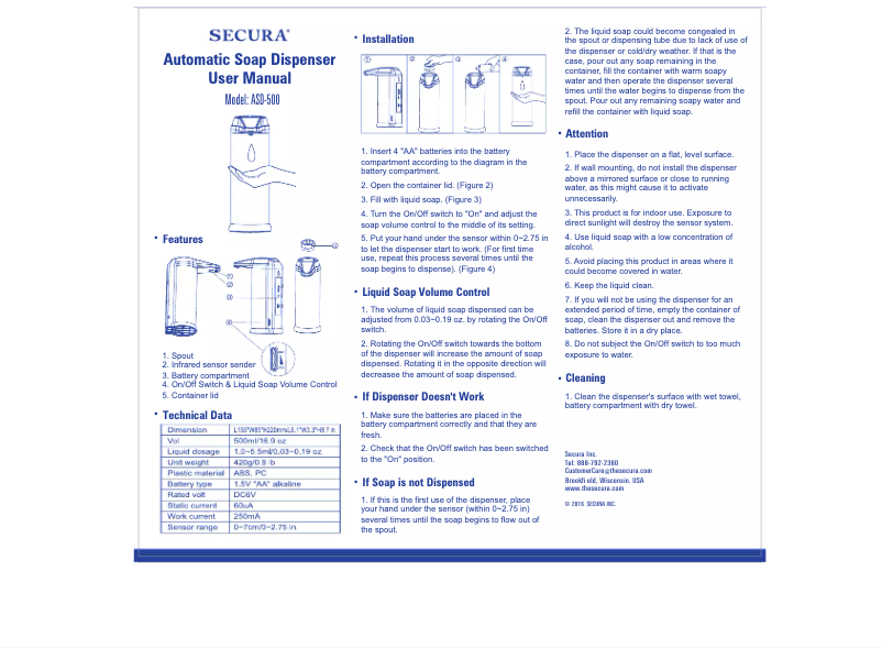 Page n°1 - Manuel utilisateur Secura ASD-500