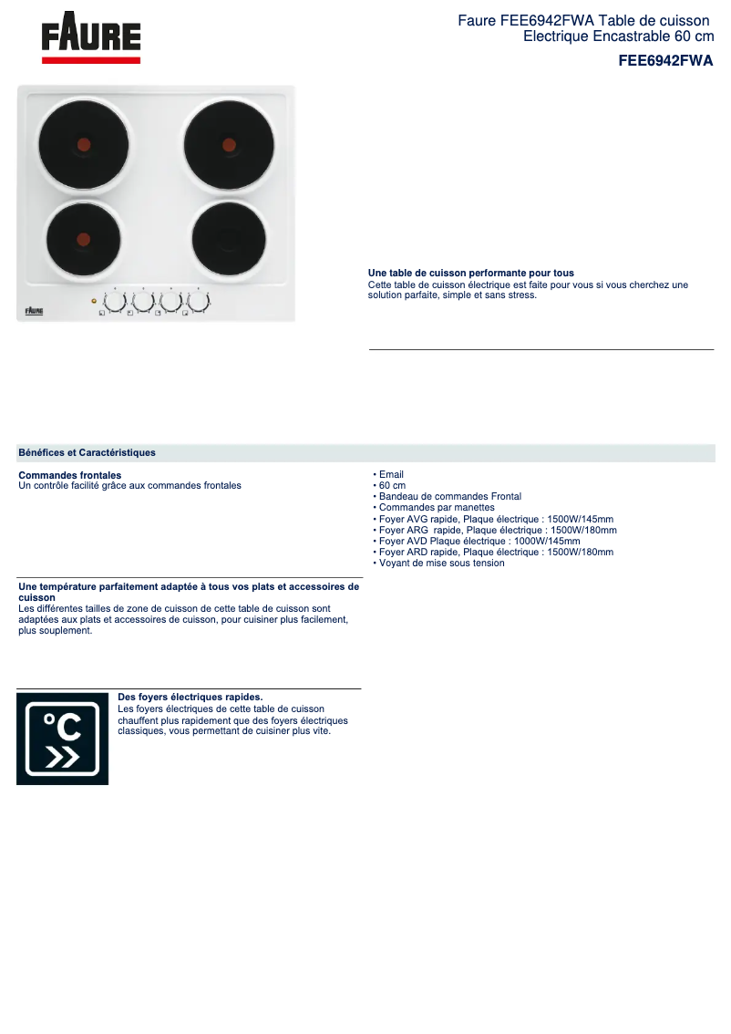 Page n°1 - Fiche technique Faure FEE6942FWA