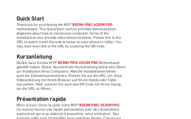 Page n°1 - Manuel utilisateur MSI B550M Pro
