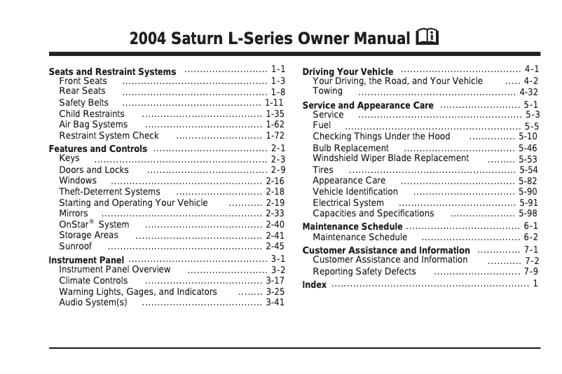 Page n°1 - Manuel utilisateur Saturn L-Series (2004)