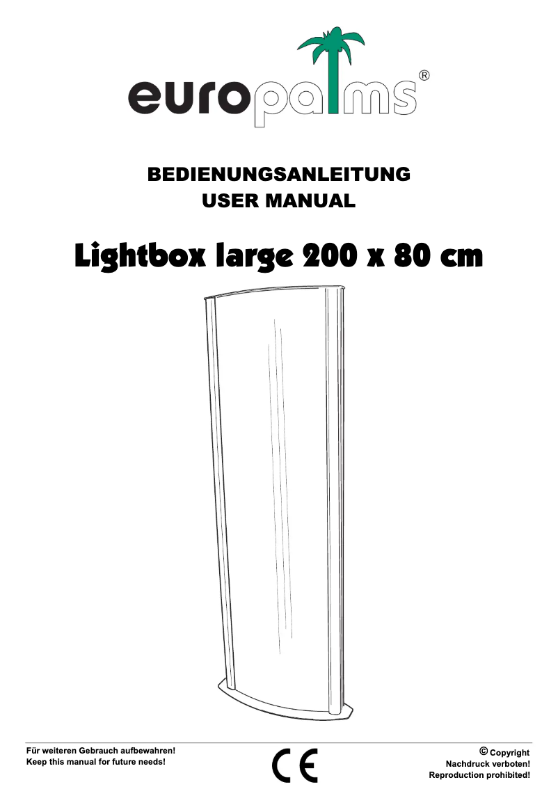 Page 1 de la notice Manuel utilisateur Europalms Lightbox large 200 x 80 cm