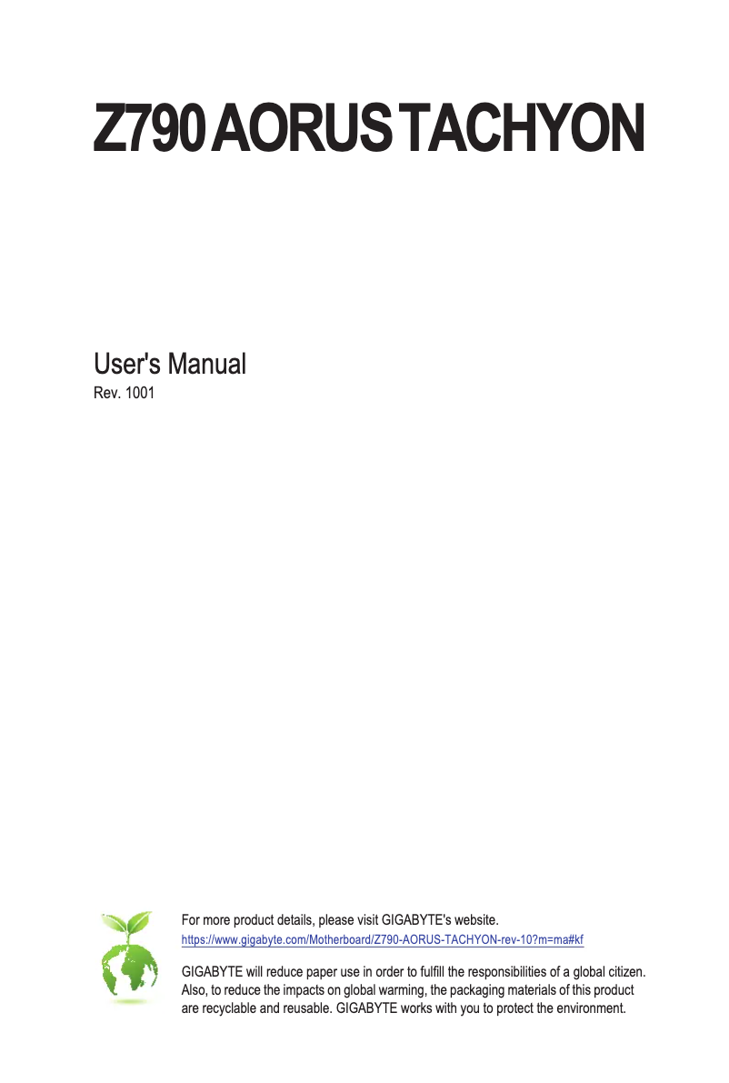 Page 1 de la notice Manuel utilisateur Gigabyte Z790 Aorus Tachyon