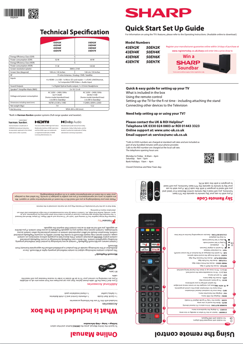 Page n°1 - Guide de démarrage rapide Sharp 50EH2K
