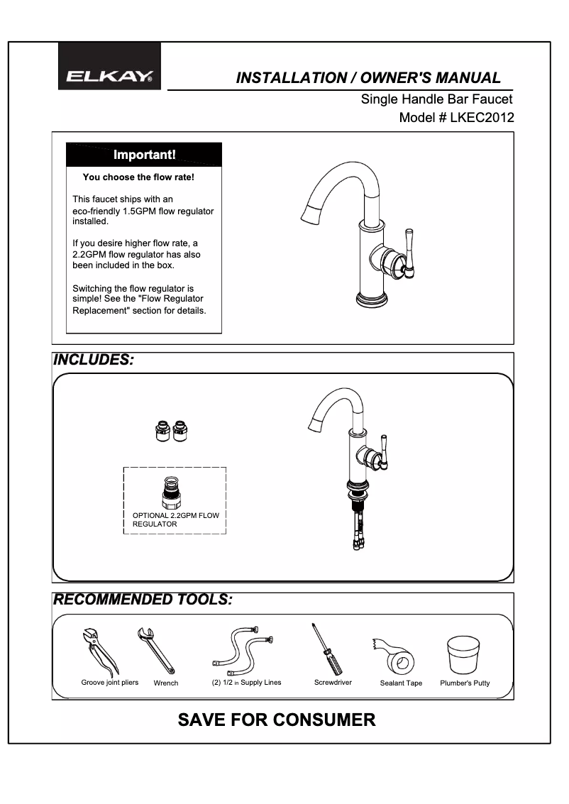 Page n°1 - Guide d'installation Elkay LKEC2012LS