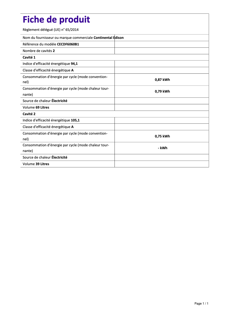 Image de la première page du manuel de l'appareil CECDF6060B1