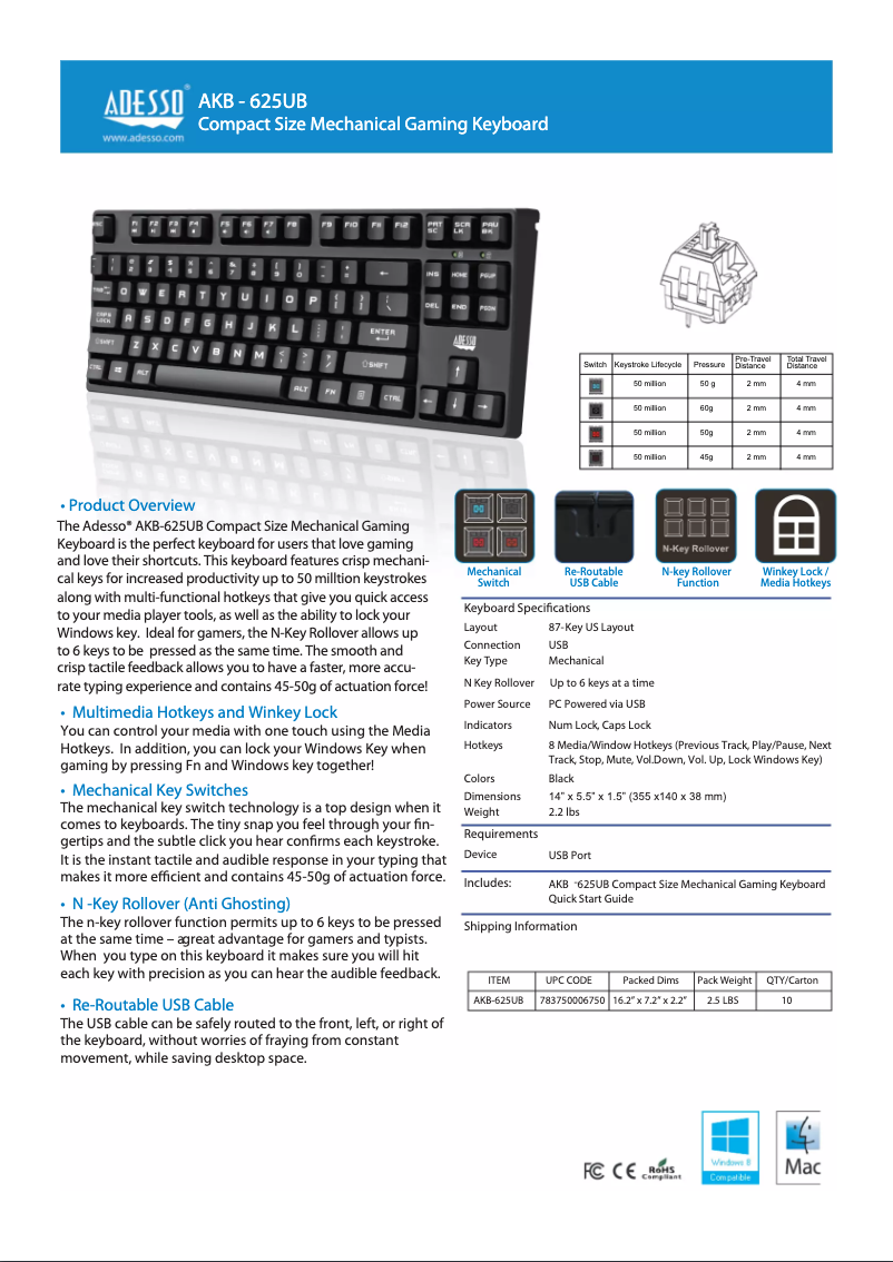 Page n°1 - Manuel utilisateur Adesso EasyTouch 625