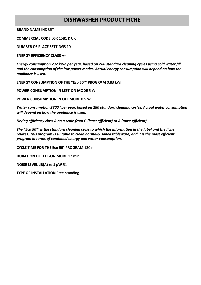 Page 1 de la notice Instructions / montage Indesit DSR 15B1 K UK