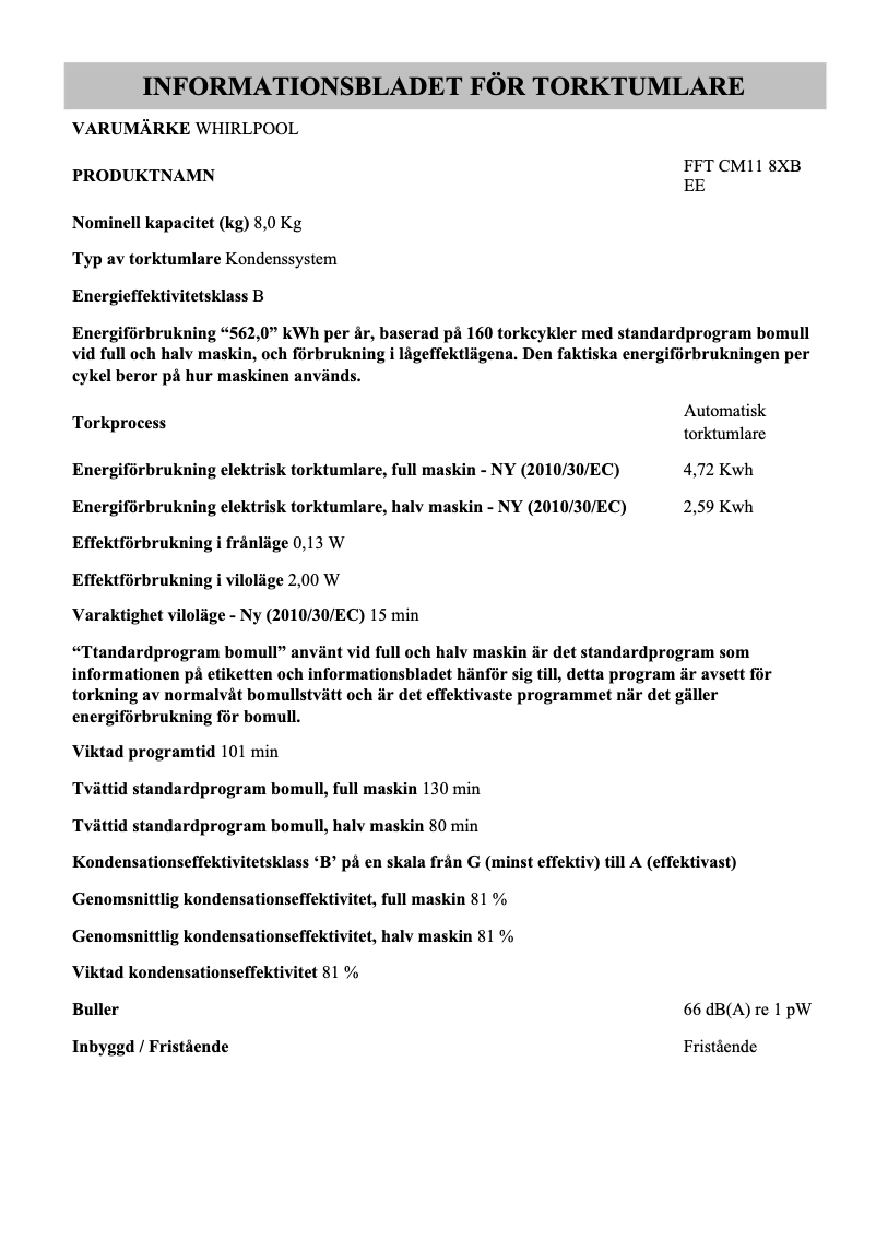 Page n°1 - Manuel utilisateur Whirlpool FFT CM11 8XB EE