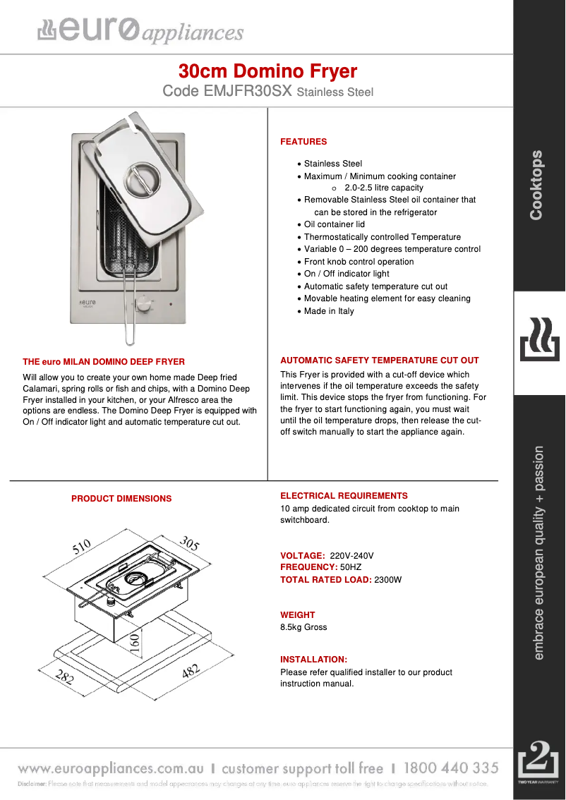 Page 1 de la notice Fiche technique Euro Appliances EMJFR30SX