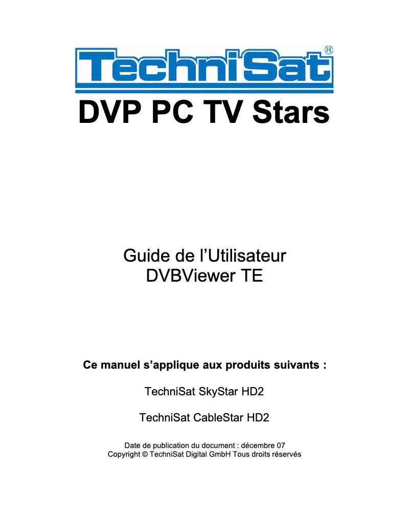 Page 1 de la notice Manuel utilisateur TechniSat SkyStar HD 2