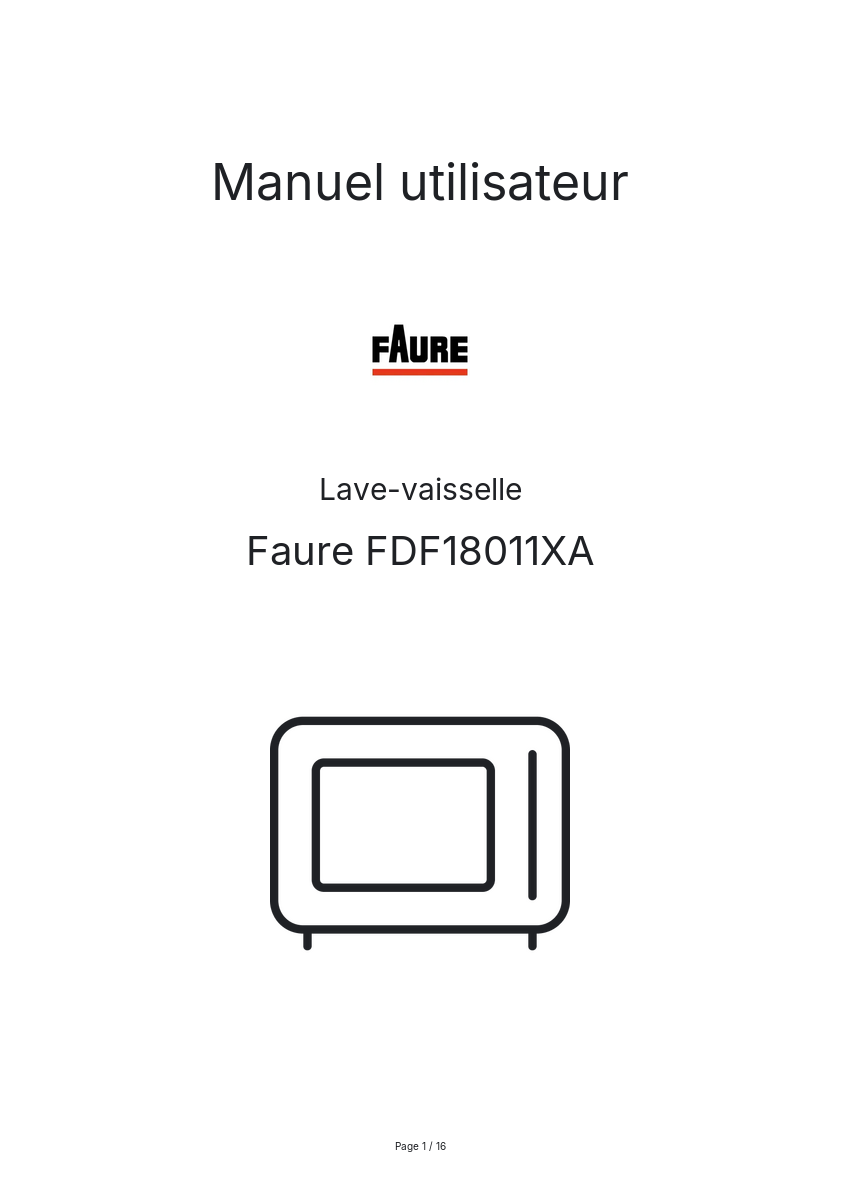 Page n°1 - Manuel utilisateur Faure FDF18011XA