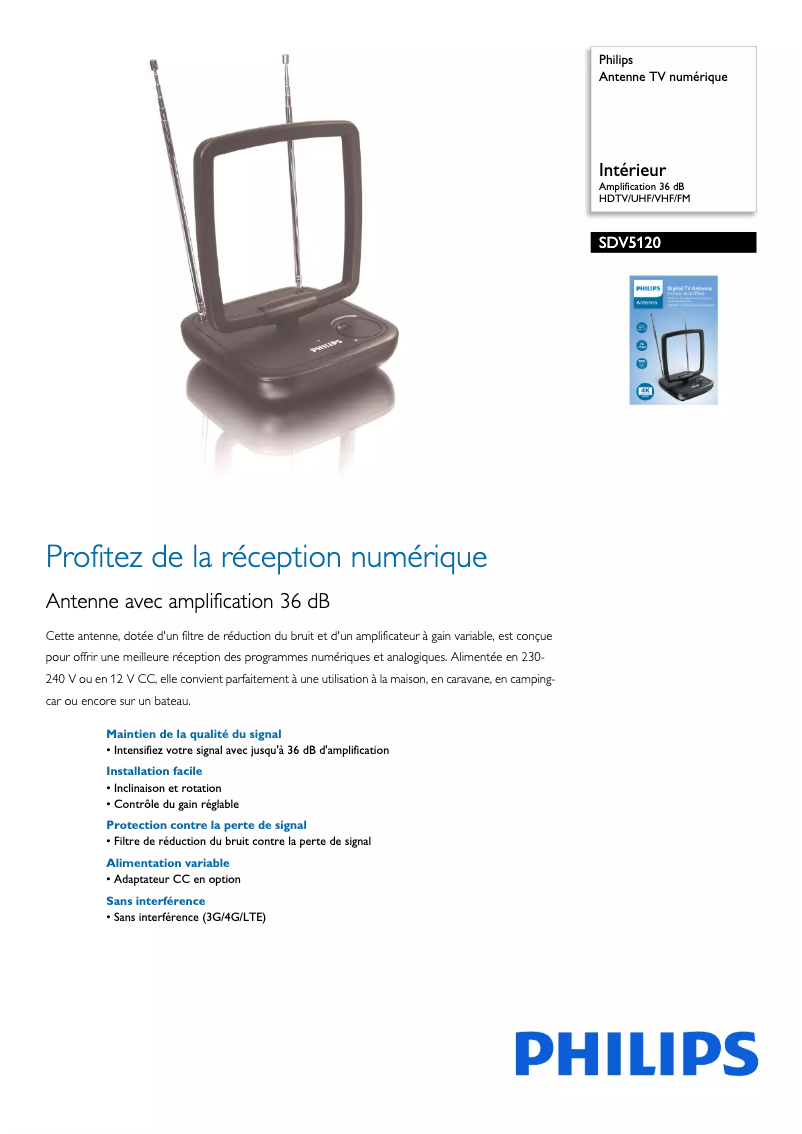 Page 1 de la notice Fiche technique Philips SDV5120