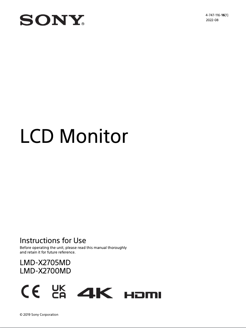 Page n°1 - Manuel utilisateur Sony LMD-X2705MD