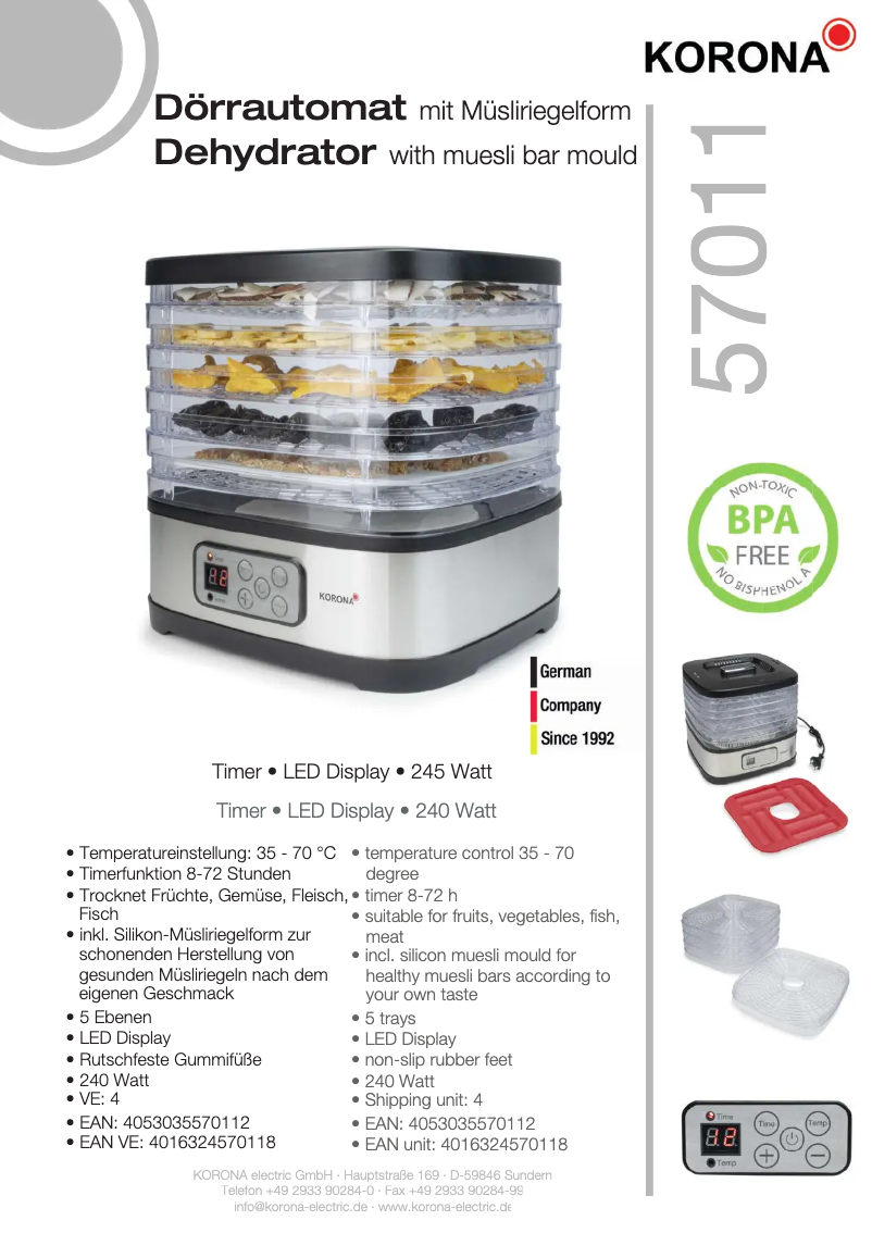 Page 1 de la notice Fiche technique Korona 57011