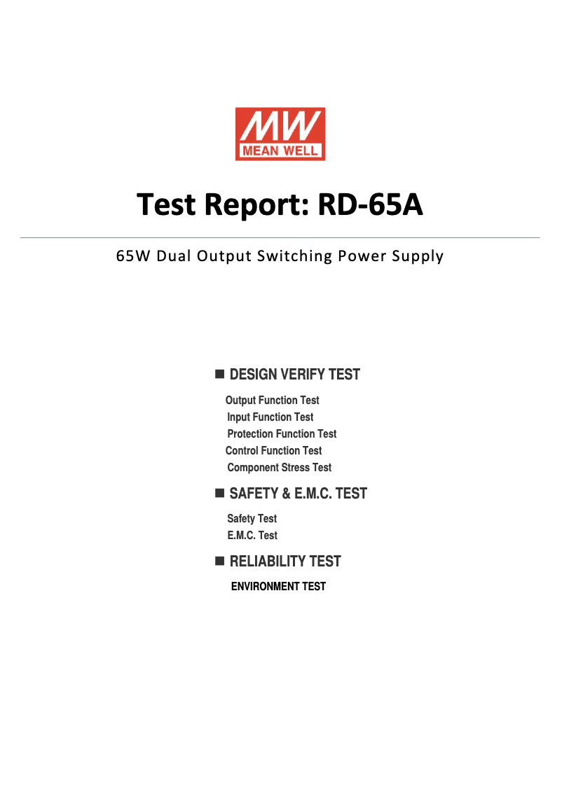 Page 1 de la notice Fiche technique Mean Well RD-65A
