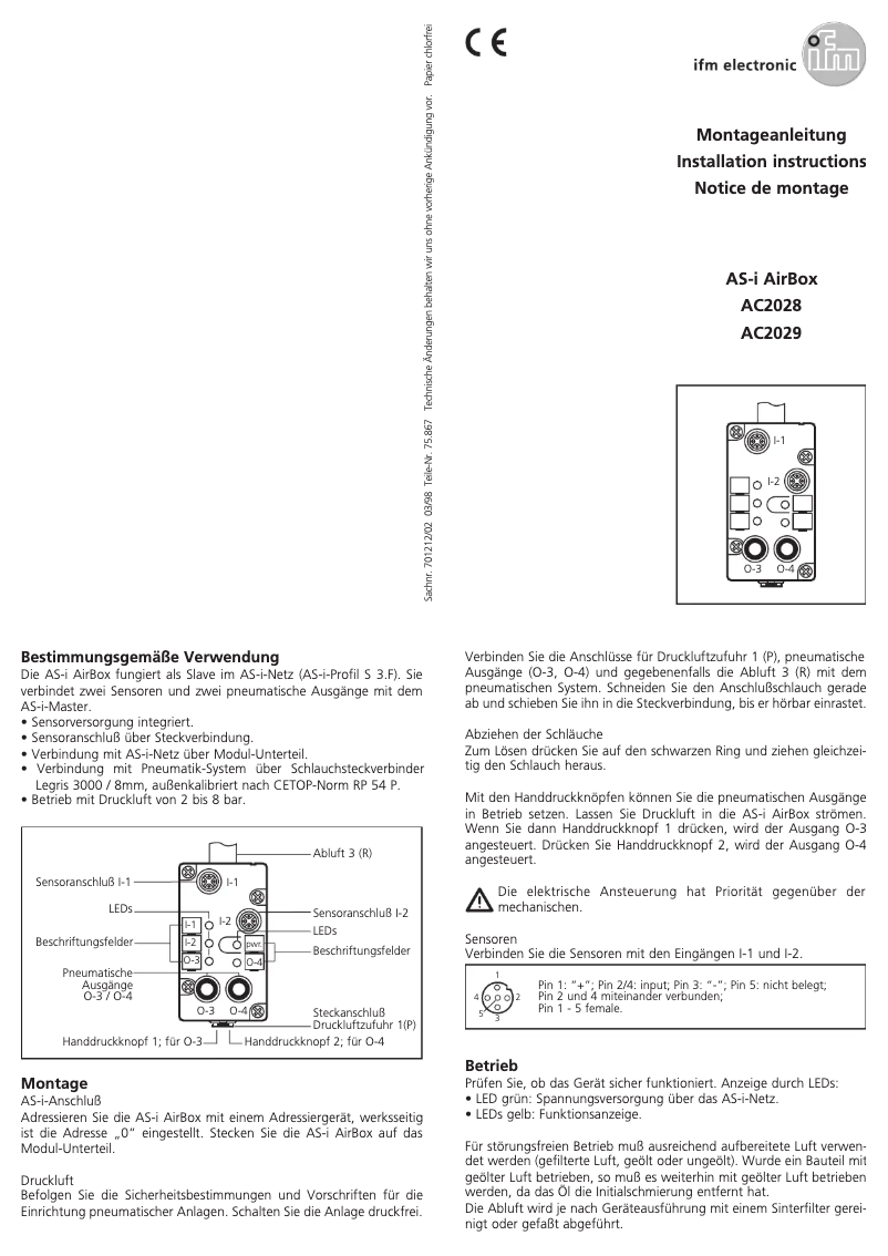 Page 1 de la notice Manuel utilisateur IFM AC2028