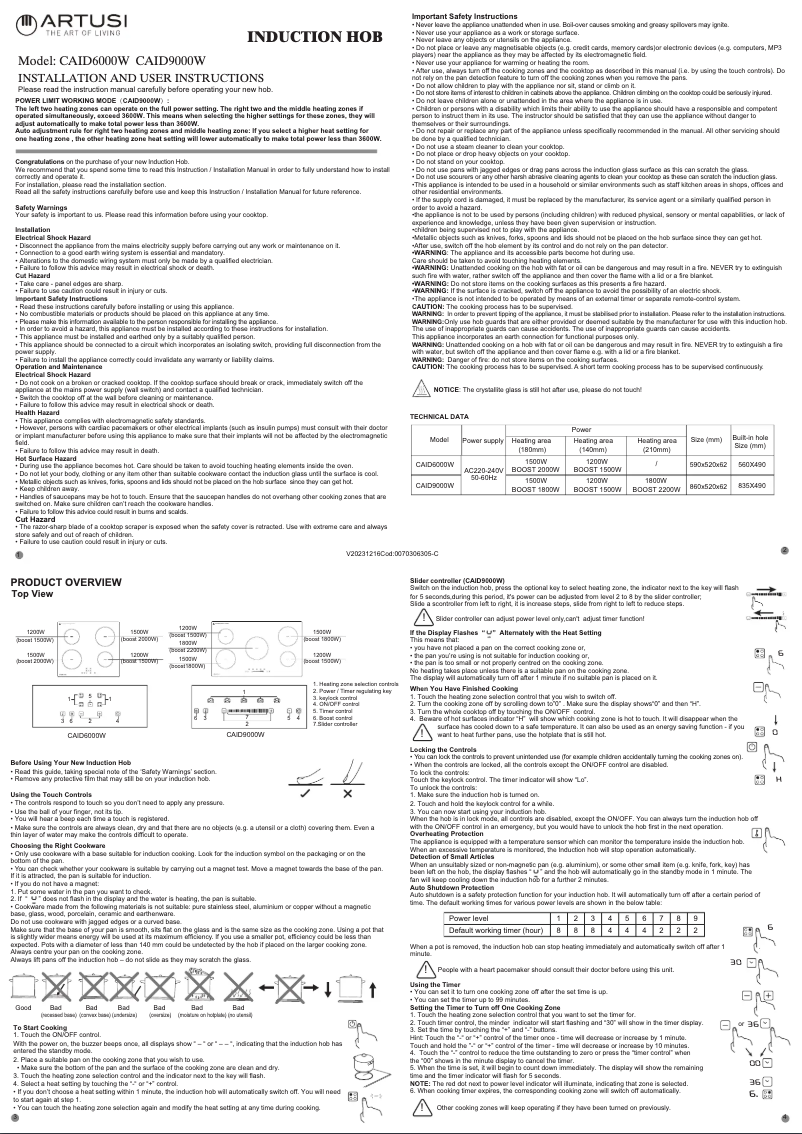 Page 1 de la notice Manuel utilisateur Artusi CAID9000W