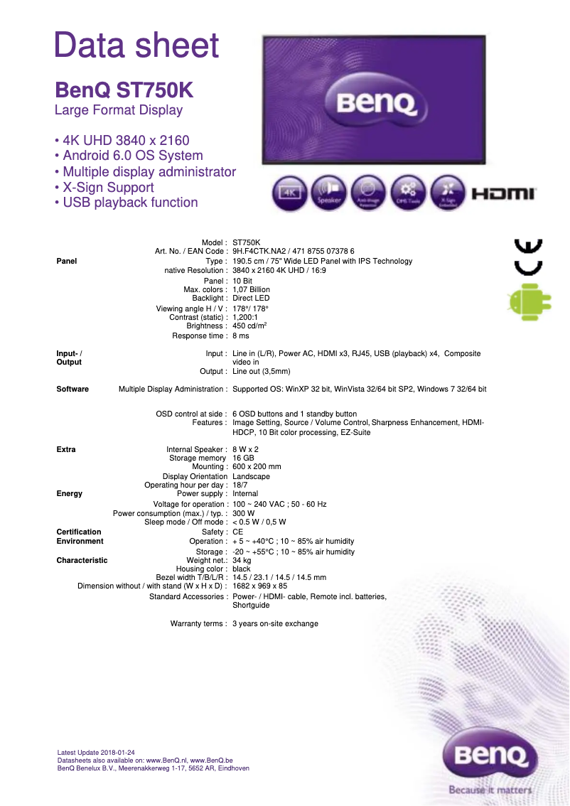 Page n°1 - Manuel utilisateur BenQ ST750K