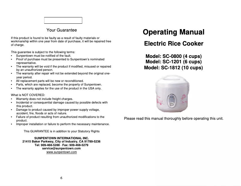 Image de la première page du manuel de l'appareil SC-1812